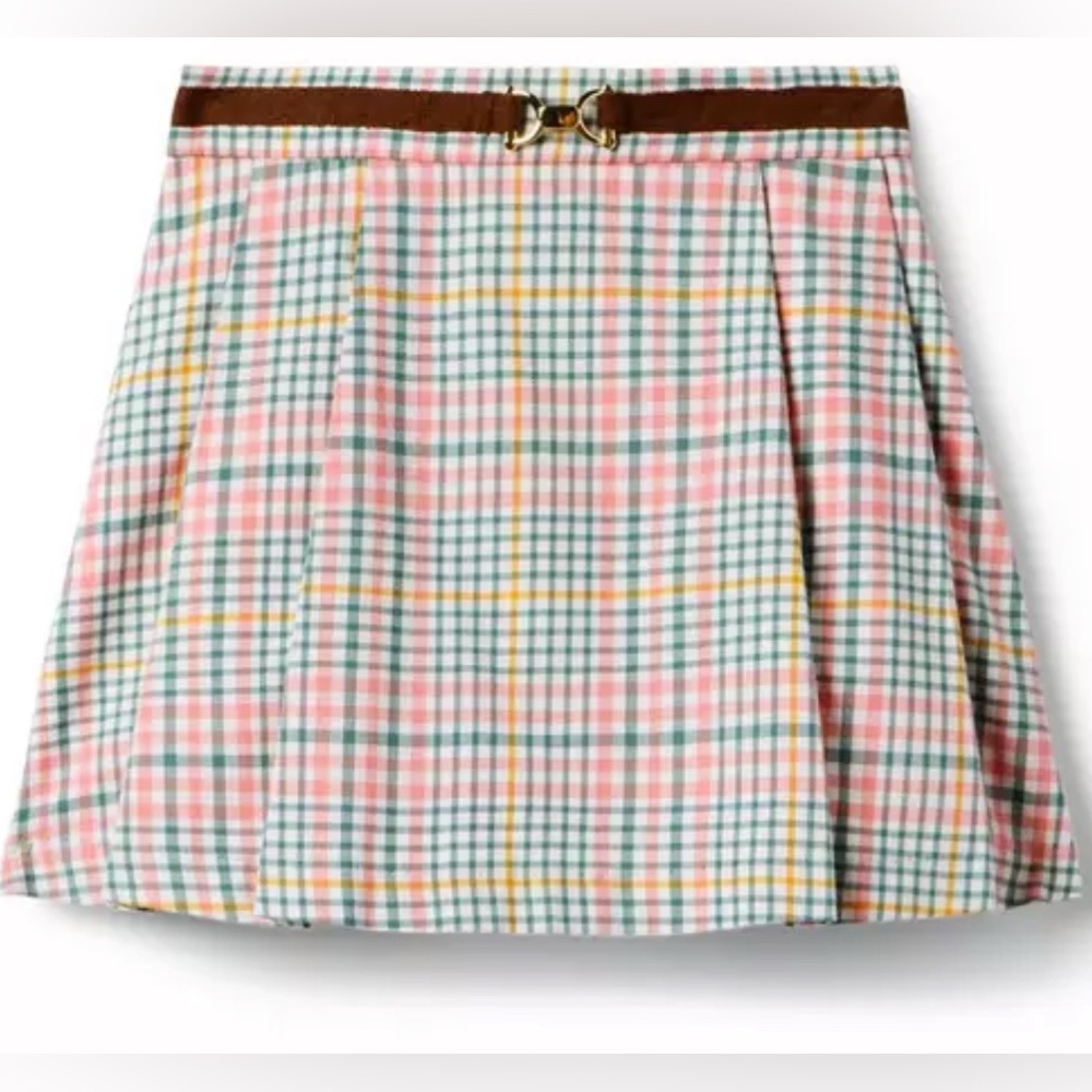 Only worn once! Janie & Jack Plaid Pleated Skirt with Brown Accent